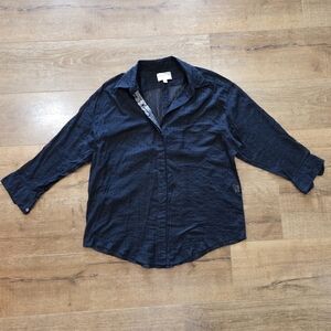 Elizabeth And James Black Semi Sheer Beaded Button Up Med Glam Capsule Normcore